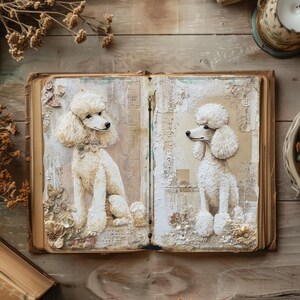 Junk Journal Pages Dogs, Vintage Scrapbook Papers, Rustic Journal, Poodle Paper Craft, Puppy Collage, Canine Printable Pages, Dog Decoupage