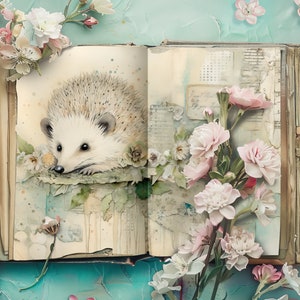 Diario di carta incantato del bosco, carta per scrapbooking con animali della foresta, diario rustico, artigianato di carta, effimeri boschi, collage di acquerelli VOL1