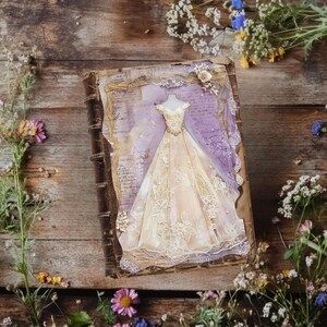 Pagine di diario di nozze, pagine di album vintage color lavanda, carta da stampare, diario rustico, effimeri abiti da sposa, sposi
