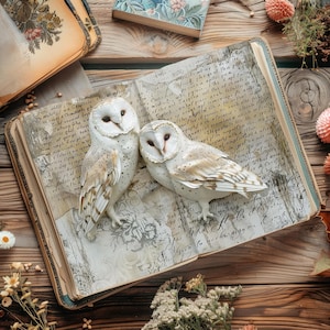 Owl Junk Journal Kit, Vintage Scrapbook Pages, Printable Paper Craft, Rustic Journal, Collage Sheet, 6 Barn Owl Digital Papers, Decoupage