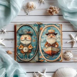 Diario imprimible de basura marina, papel de scrapbooking del Capitán, diario oceánico, efímera pirata, collage costero, imprimible de galeón, decoupage costero