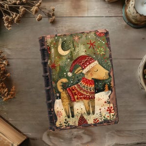 Diario stravagante con cane, pagine di album colorate, lavoretti di carta stampabili, diario rustico, effimeri cani stravaganti, foglio collage di Natale