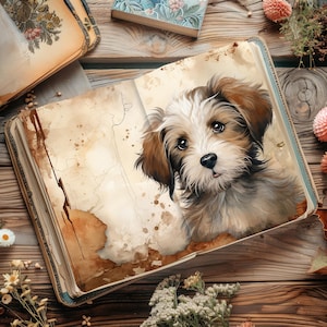 Dog Junk Journal Kit,  Vintage Scrapbook Papers, Rustic Journal, Paper Craft, Collage Sheet,  Puppy Ephemera, Printable Decoupage Pages VOL2