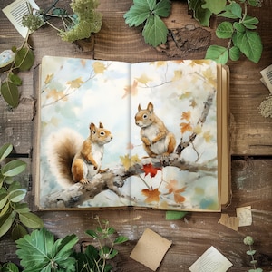 Natur Thema Junk Journal, Waldtiere Scrapbook Papiere, Rustikal Journal, Papiermodelle, Waldtiere Ephemera, Land Collage 1