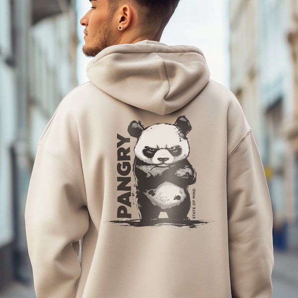 Hangry Panda Cozy Unisex Hoodie - Pangry State of Mind Cute Hoodie Streetwear for Animal Lovers & Foodies Cute Panda Art Hooded Sweatshirt