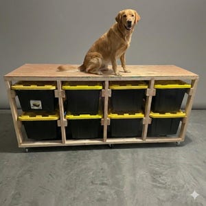 Planos de estantería de garaje (hazlo tú mismo) | Estantería de almacenamiento para contenedores de 27 galones | Planos de banco de trabajo móvil y contenedor de almacenamiento, con o sin ruedas