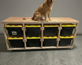 Planos de estantería de garaje (hazlo tú mismo) | Estantería de almacenamiento para contenedores de 27 galones | Planos de banco de trabajo móvil y contenedor de almacenamiento, con o sin ruedas