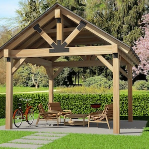 16&#39; x 16&#39; Pavilion Plans with Pole Barn Design, Garden Gazebo Blueprints, and Backyard Pergola Structures