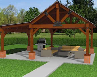 20&#39; x 28&#39; Pavilion Plans with Pole Barn Design, Garden Gazebo Blueprints, and Backyard Pergola Structures