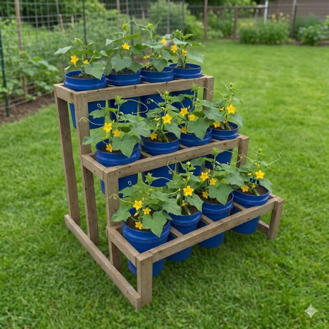 3-tier Bucket Garden Stand Plans With Drip Irrigation | DIY 12 Bucket ...