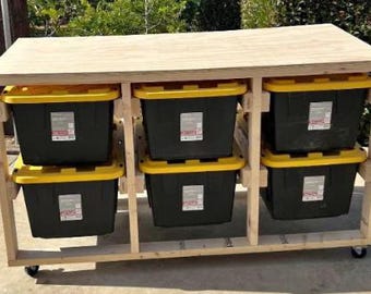 DIY Guide | Mobile Shelf-Workbench for 6 Storage Bins (27-Gallon) | Digital Download Plans for Garage or Workshop Organization
