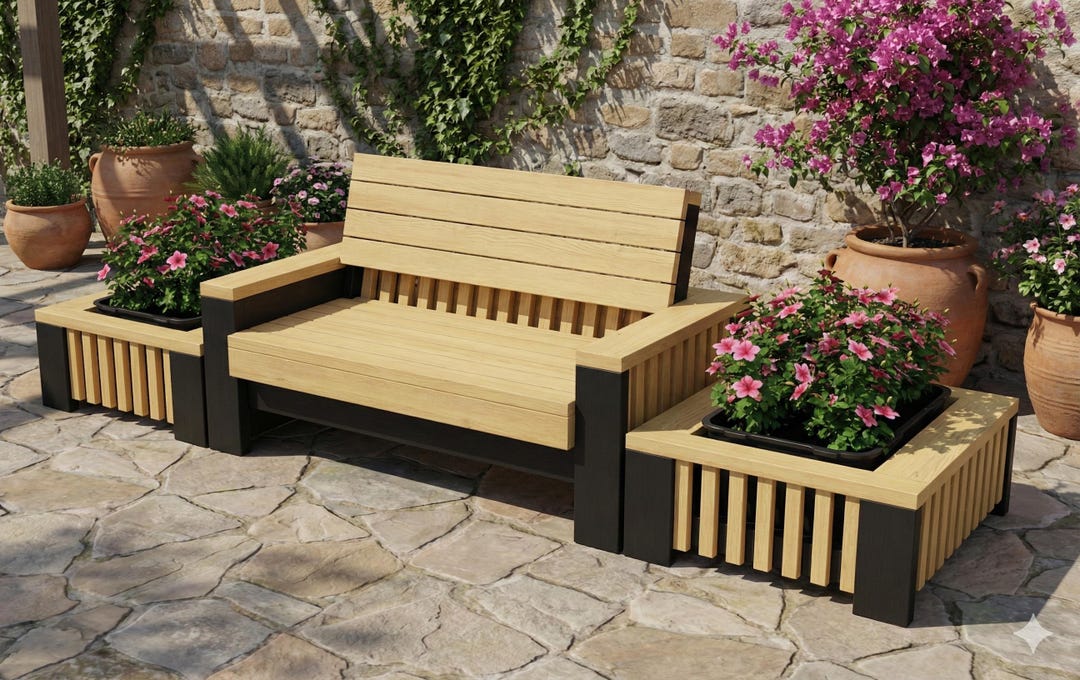 DIY Planter Bench Plans – Easy Outdoor Garden Seating Build Guide (PDF ...