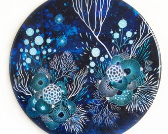 Resin covered print on round panel, Moonlight