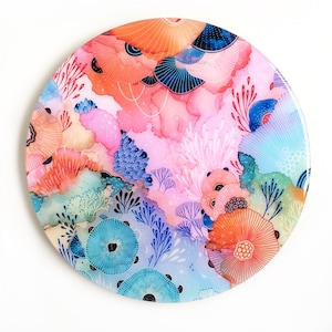 Resin covered print on round panel, Ascend