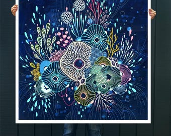 Botanical Print, Flowers Print, Floral Art Print - Abstract Art Print - Hideaway by Yellena