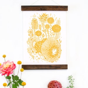 Muurkunst - hangende canvaskunstprint - geïnspireerd op vintage botanische kaarten en vintage wetenschapsposters, fine art print, kunstposter - geel