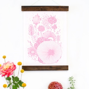 Muurkunst - hangende canvaskunstprint - geïnspireerd op vintage botanische kaarten en vintage wetenschapsposters, fine art print, kunstposter - roze