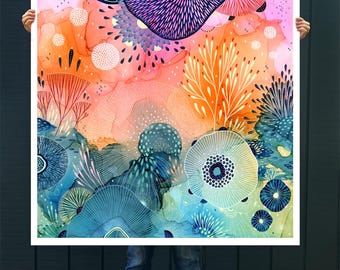 Abstract Art Print, Coral Art Print, Botanical Artwork, Original Art - Tinge