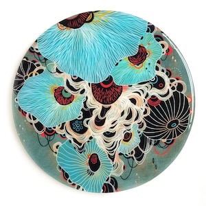 Resin covered print on round panel, Deluge