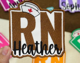 Custom RN Nurse Patch, Personalized Embroidered Name, Iron On & Sew On