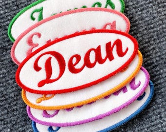 Personalized Iron On Name Patch, Custom Embroidered Name Tag for Work Shirts