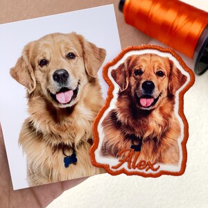 カスタムペットポートレートパッチ - 名前入りの犬または猫の写真パッチをプリント＆刺繍 - パーソナライズされたペットギフト、メモリアル、アイロン接着または縫い付け