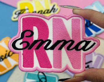 Custom Embroidered Name Patch, RN Nurse Applique, Iron-On or Sew-On