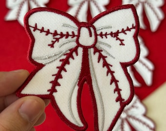 Baseball Bow Embroidered Patch, Iron On Sew On