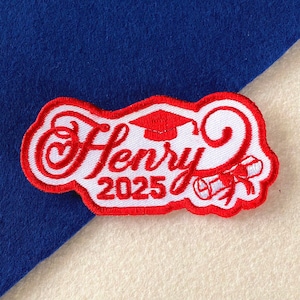Parche de graduación personalizado: parche bordado con nombre y año de clase, birrete y diploma para regalos de último año y recuerdos de graduación.