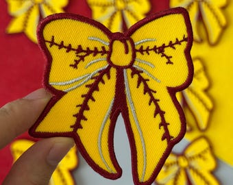 Softball Bow Embroidered Patch, Cheer Team Iron On Patch