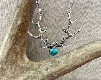 Winter Solstice Antler Necklace: Deer Goddess Pendant, Turquoise