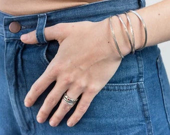 Hand-Forged Textured Sterling Silver Cuff - 4mm Wide