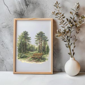 Wald Kreuzstich Muster Sofort PDF Download - Waldbank Aquarell Kreuzstich Hand Stickerei Holz Natur Landschaft Muster