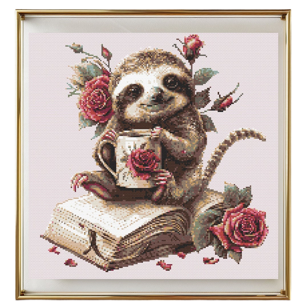 Sloth Cross Stitch Pattern Instant PDF Download - Sloth Roses ...