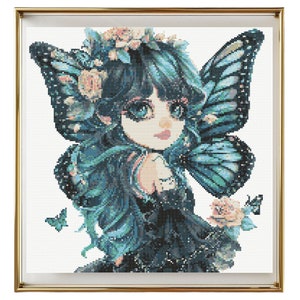 Gothic Fairy Cross Stitch Pattern Instant PDF Download-Butterfly Gothic Fairy Watercolor Cross Stitch Hand Embroidery Halloween Cross Stitch