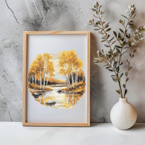 Wald Kreuzstich Muster Sofort PDF Download - Birkenwald Aquarell Kreuzstich Handstickerei Waldbäume Natur Landschaft