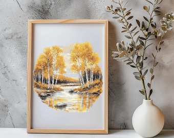 Forest Cross Stitch Pattern Instant PDF Download - Birch Forest Watercolor Cross Stitch Hand Embroidery Forest Trees Nature Landscape