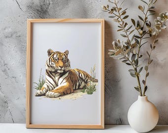 Tiger Cross Stitch Pattern Instant PDF Download - Tiger Watercolor Cross Stitch Hand Embroidery Wild Cat Animal Cross Stitch