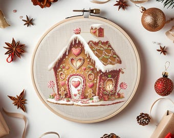House Cross Stitch Pattern Instant PDF Download - Candy House Watercolor Cross Stitch Hand Embroidery Christmas Gingerbread Home Pattern