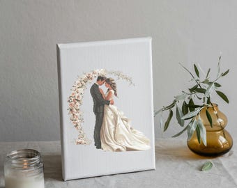 Wedding Cross Stitch Pattern Instant PDF Download - Newlyweds Watercolor Cross Stitch Hand Embroidery Wedding Bride and Goom Pattern