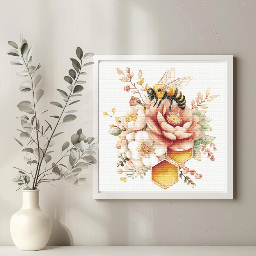 Bee Cross Stitch Pattern Instant PDF Download - Honey Bee Watercolor ...