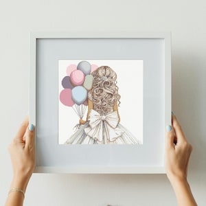 Bride Cross Stitch Pattern Instant PDF Download - Bride Watercolor Cross Stitch Hand Embroidery Wedding and Ballons Pattern