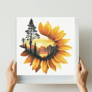Sonnenblume Kreuzstich Muster Sofort PDF Download - Sonnenblume Silhouette Aquarell Kreuzstich Hand Stickerei Wald Landschaft Muster