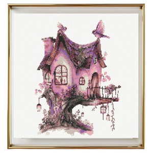 House Cross Stitch Pattern Instant PDF Download - Fairy House 2 Watercolor Cross Stitch Hand Embroidery