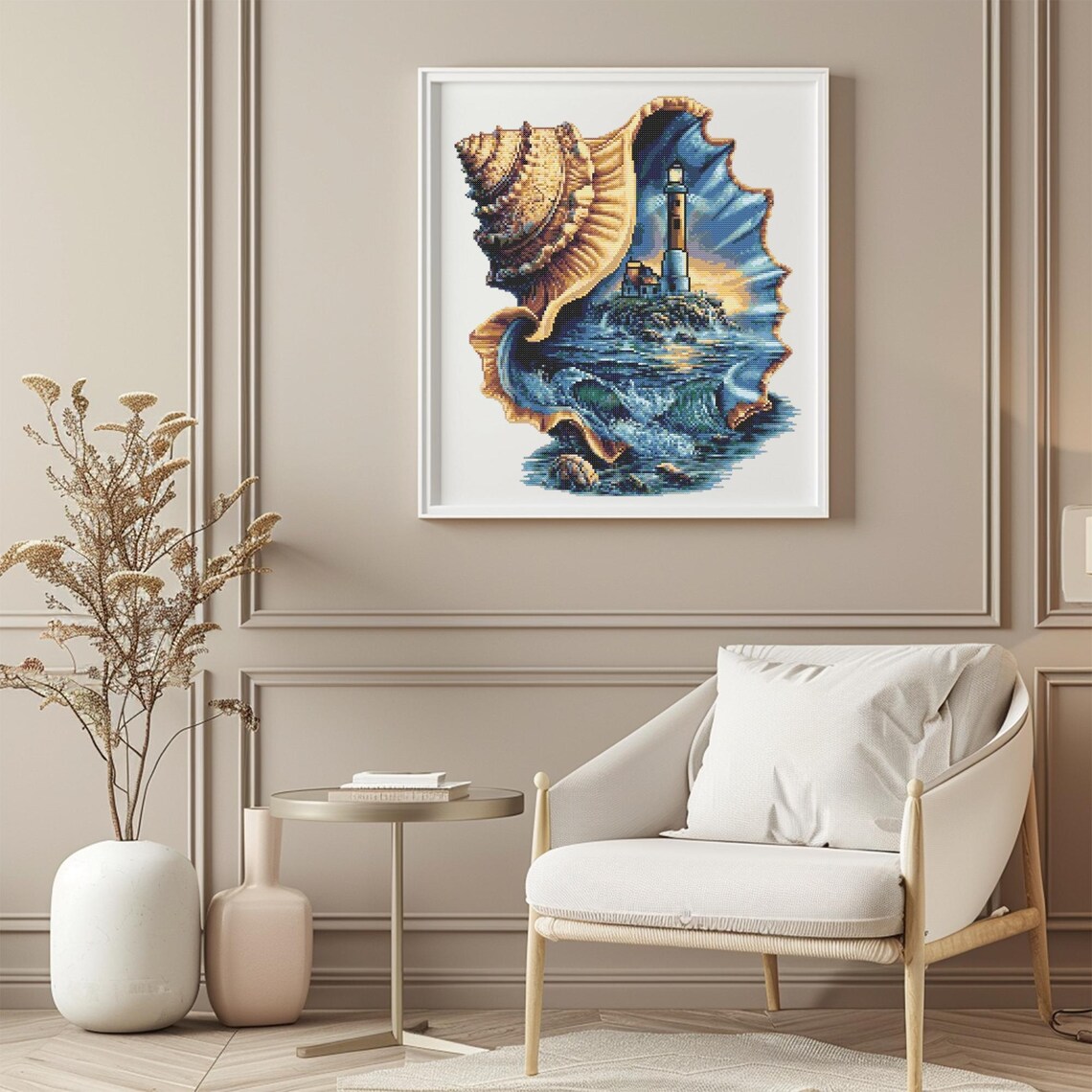 Seashell Cross Stitch Pattern Instant PDF Download- Lighthouse in a ...