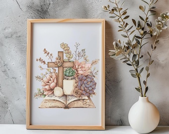 Cross Cross Stitch Pattern Instant PDF Download - Christian Cross Watercolor Cross Stitch Hand Embroidery Flower Religious Christian Pattern