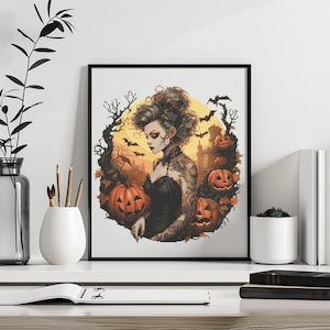Witch Cross Stitch Pattern Instant PDF Download - Halloween Witch Watercolor Cross Stitch Hand Embroidery Halloween Gothic Pumpkin Pattern