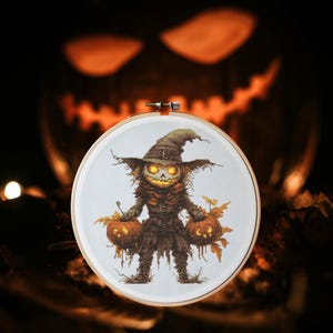 Scarecrow Cross Stitch Pattern Instant PDF Download - Scarecrow Watercolor Cross Stitch Hand Embroidery  Halloween Spooky Pattern