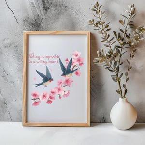 ツバメのクロスステッチパターンのインスタントPDFダウンロード - ツバメの水彩クロスステッチの手刺繍の鳥と桜のサキュラフラワー
