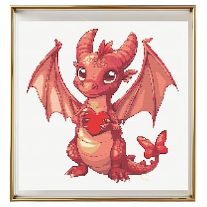 Dragon Cross Stitch Pattern Instant PDF Download - Red Dragon Watercolor Cross Stitch Hand Embroidery Fantasy Animals Kids Room